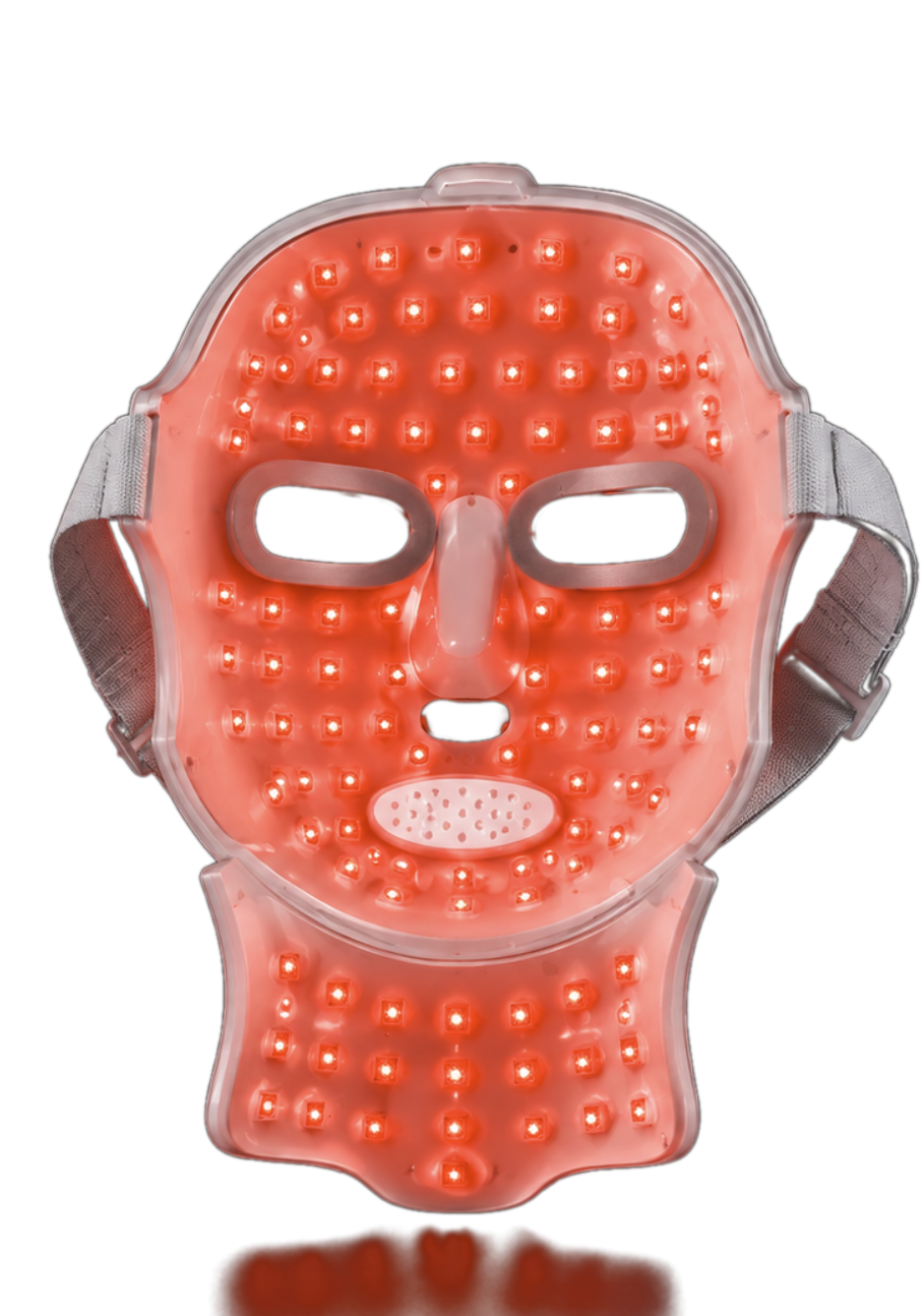 Aether Labs LED Face Mask — red light therapy active